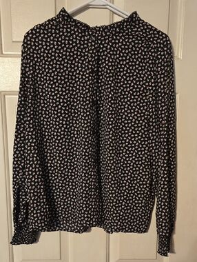 Time and Tru Black Blouse with White and Red Floral Print